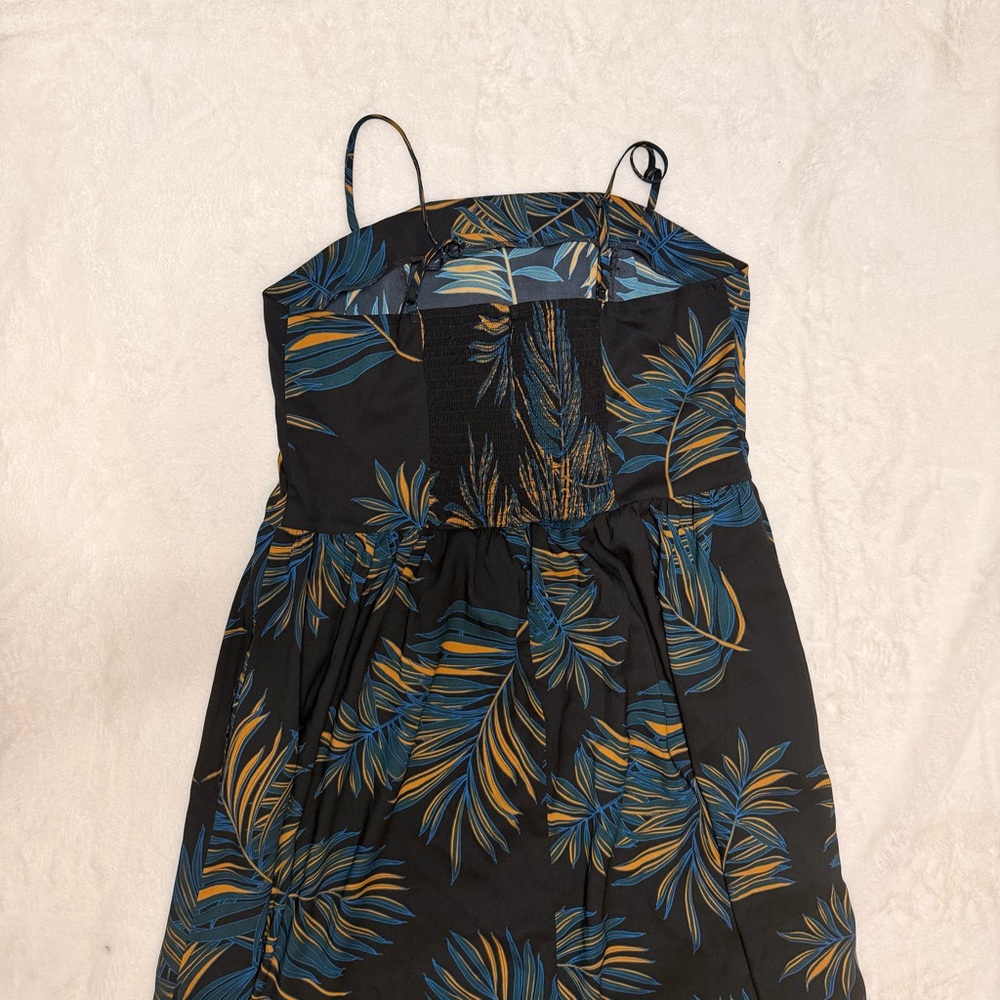 Goodthreads Georgette Smock-Back Cami Maxi Navy Dress Tropical Palm Size XL - Picture 3 of 7